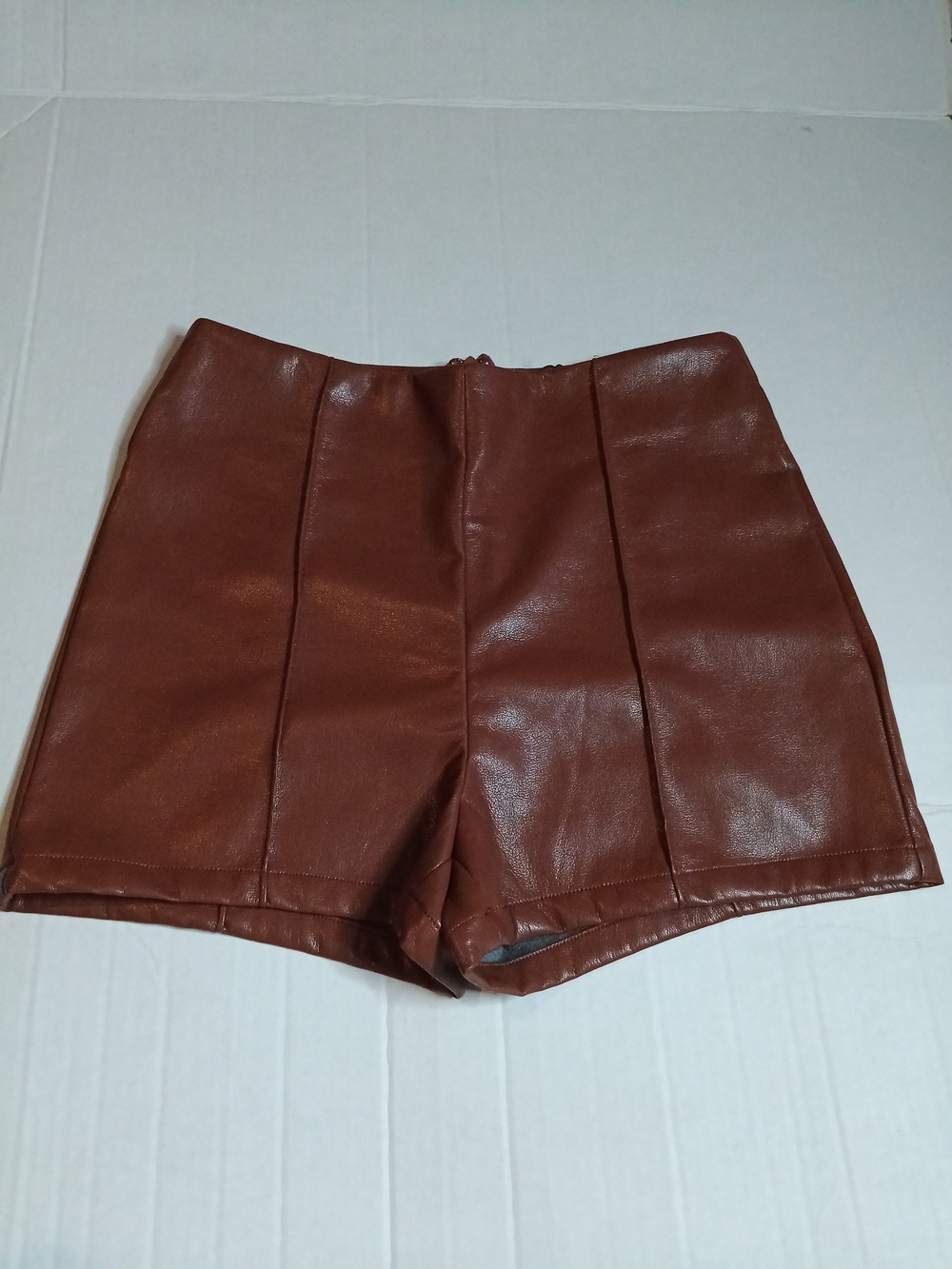 AKIRA High-Waist Faux Leather Shorts in Rich Brown